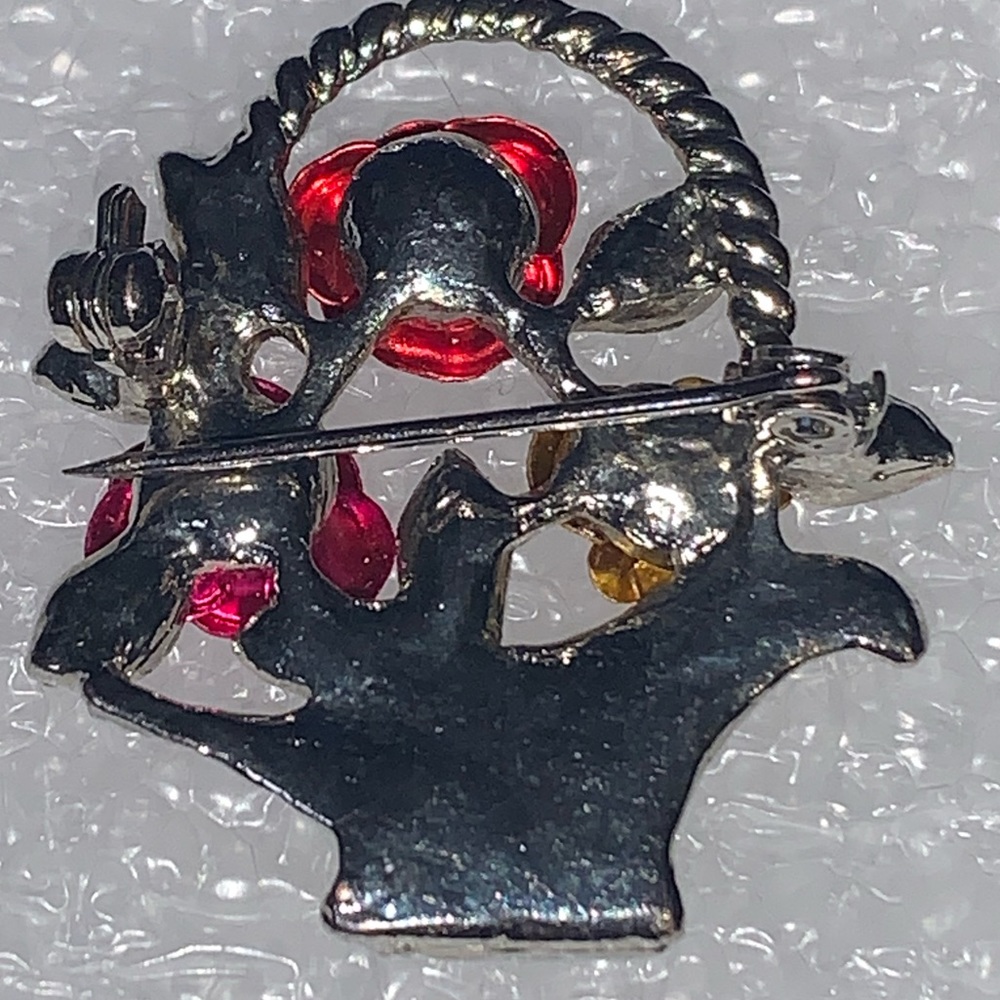 Red, Pink, & Gold Roses in Silver Tone Basket Brooch/Pin - Picture 10 of 16